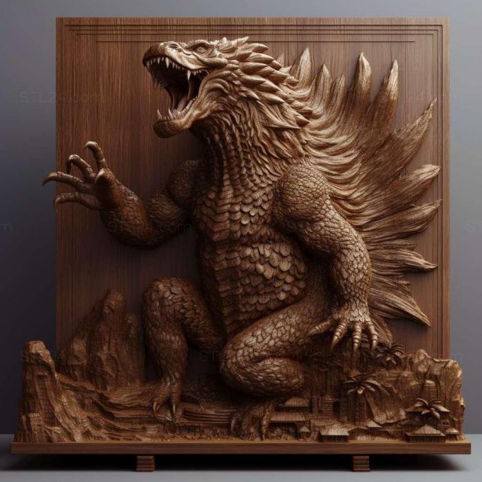 Characters (godzilla on stand 2, HERO_62) 3D models for cnc